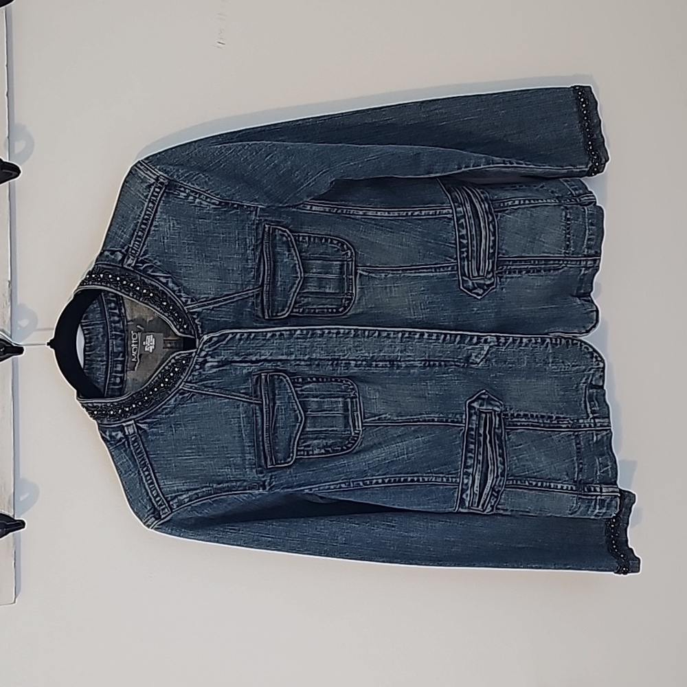Motto Women's Vintage Denim Jacket With Decorative Beading SZ Medium